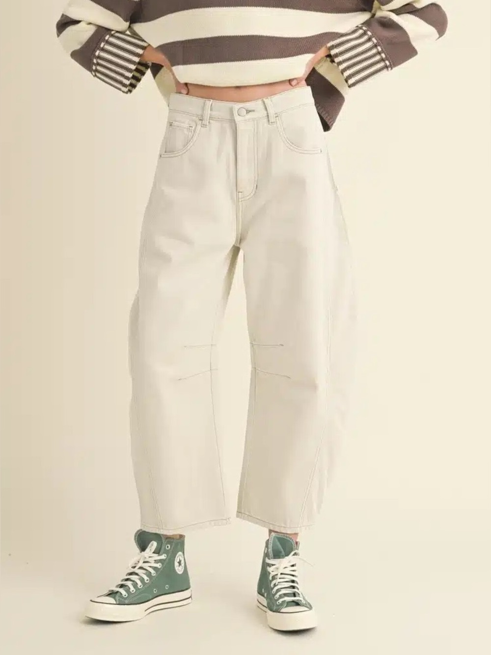 Miou Muse Ecru Ivory Barrel Jeans